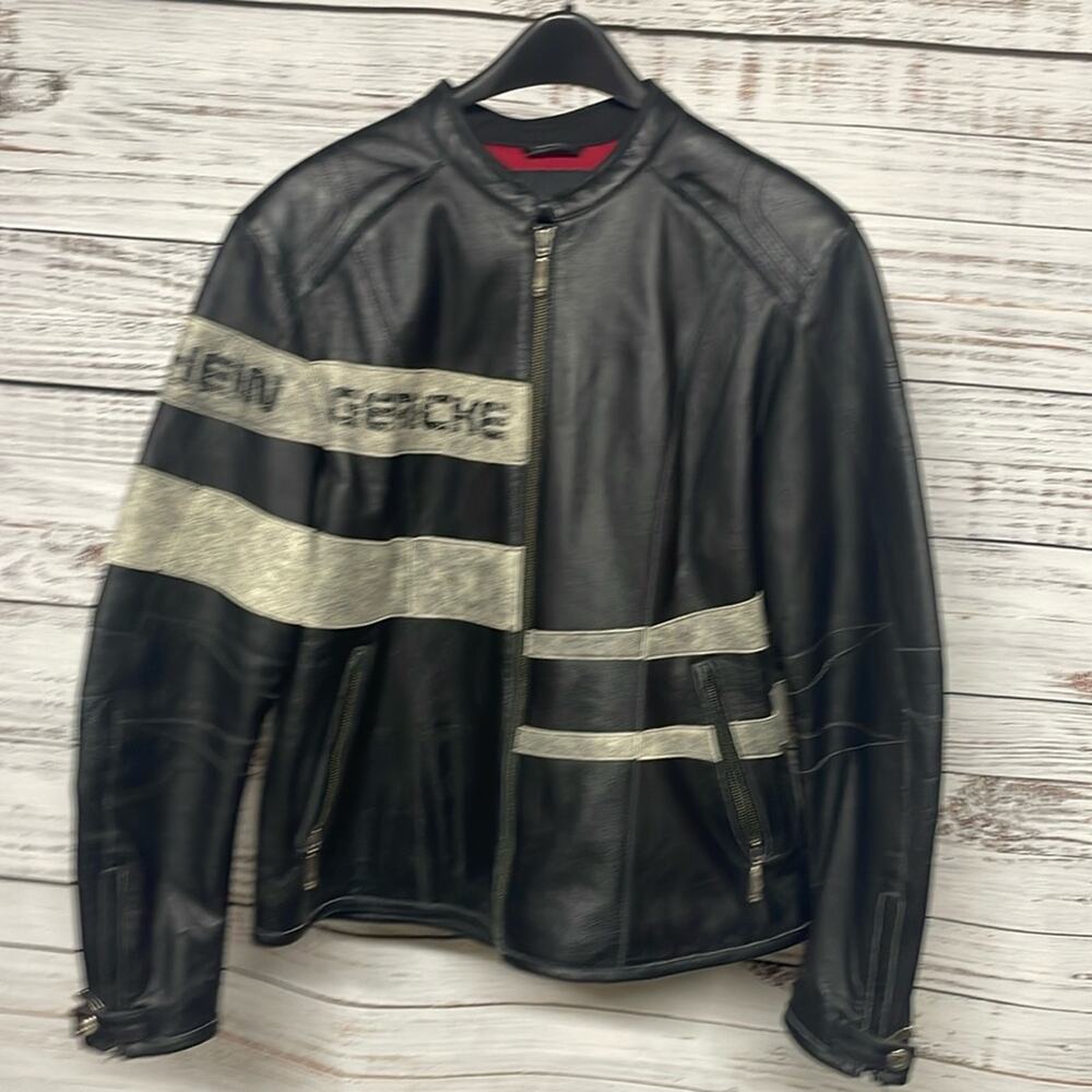 Hein Gericke Women's Motorcycle Leather Jacket Size 12 Black Cream